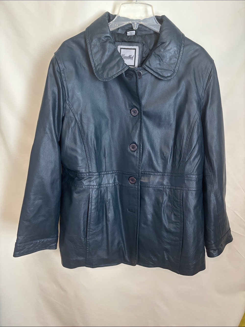 Women's Black Leather Button-Front Jacket by Essentials